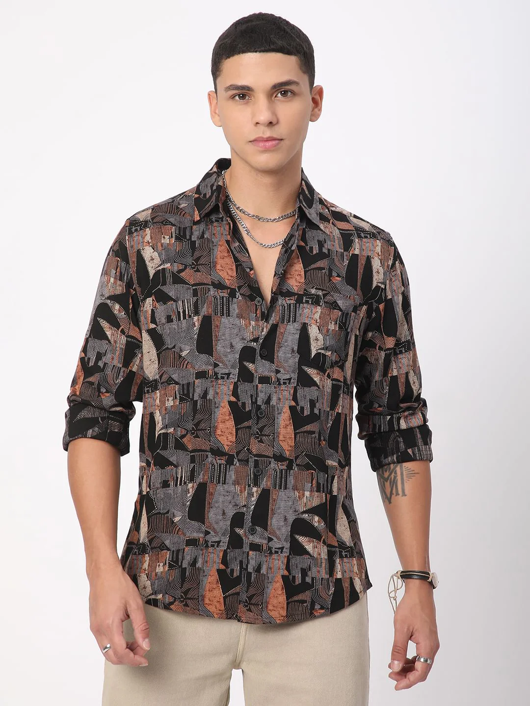 Black Fusion Hues Linear Foil Printed Shirt - Image 4
