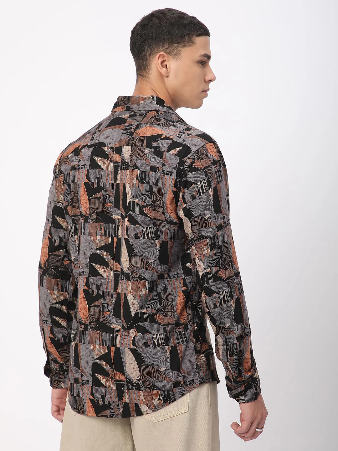 Black Fusion Hues Linear Foil Printed Shirt - Image 7