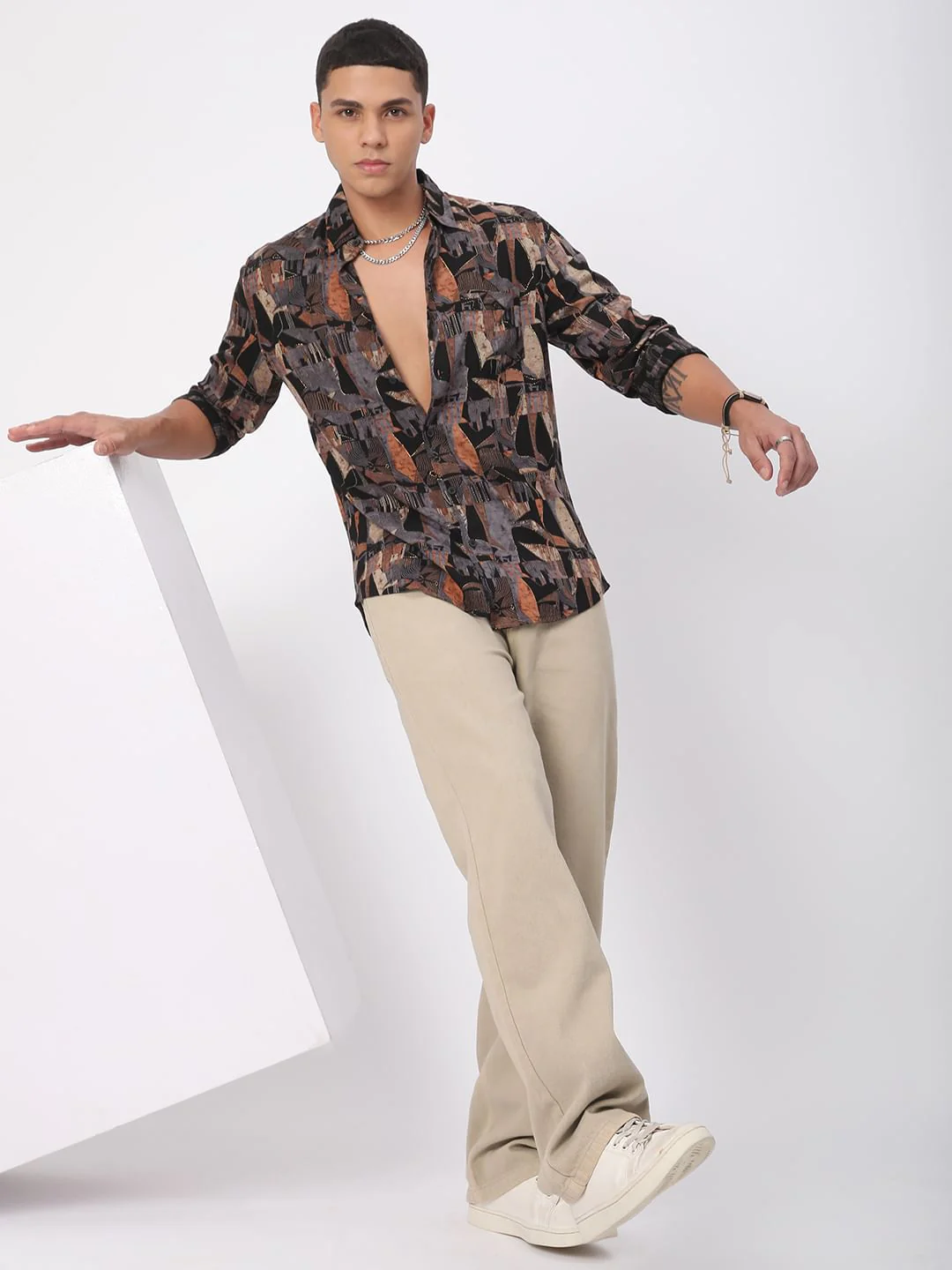 Black Fusion Hues Linear Foil Printed Shirt - Image 8