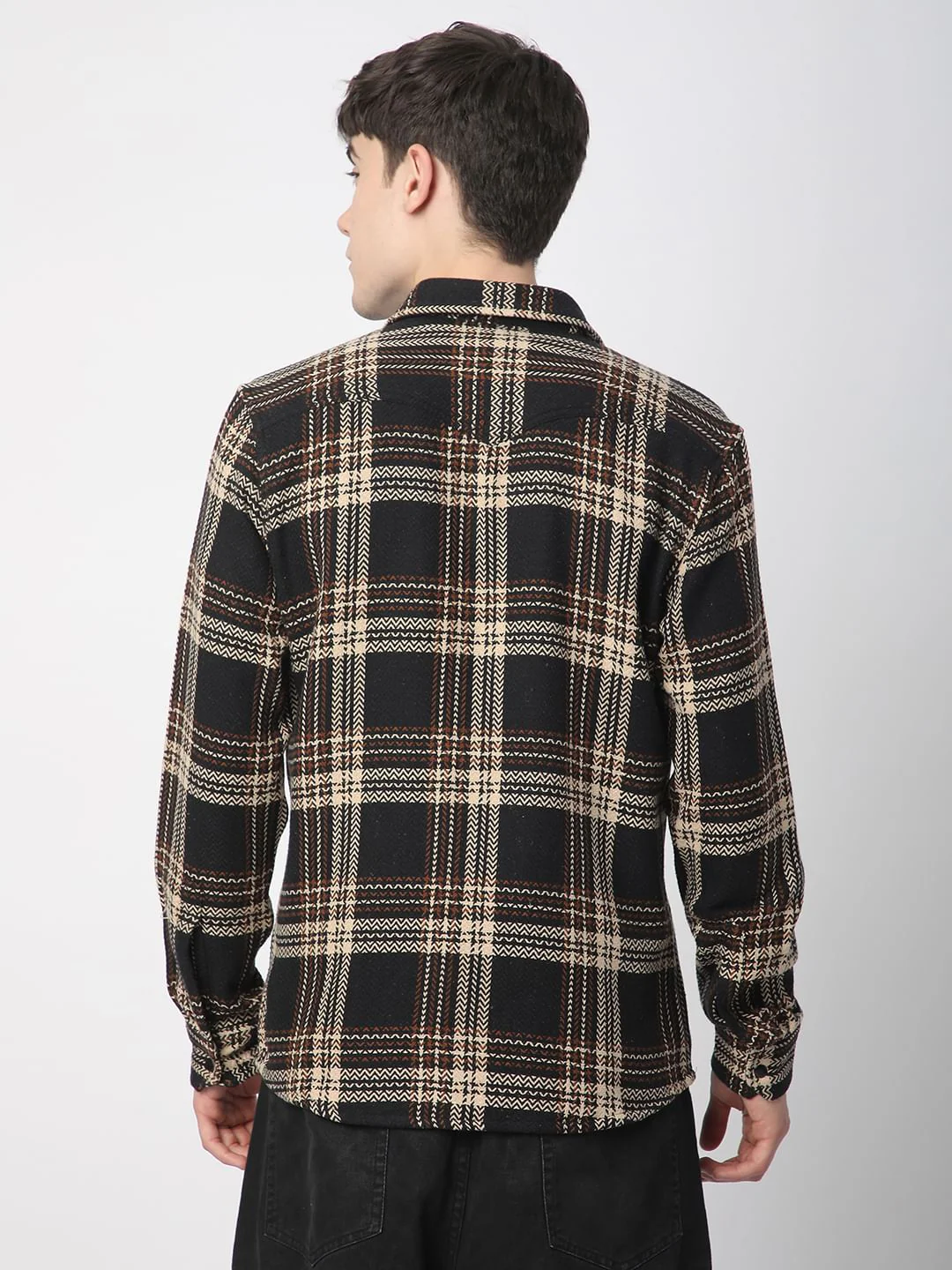 Black Tweed Checks Double Flap Pocket Shirt - Image 7