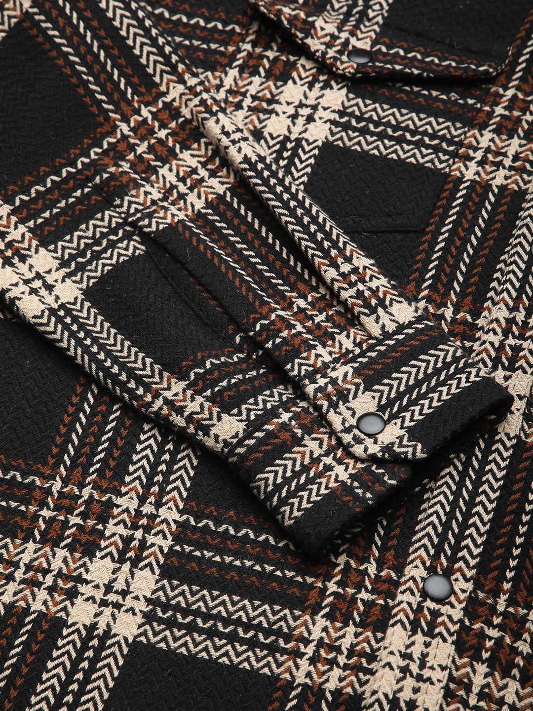 Black Tweed Checks Double Flap Pocket Shirt - Image 9