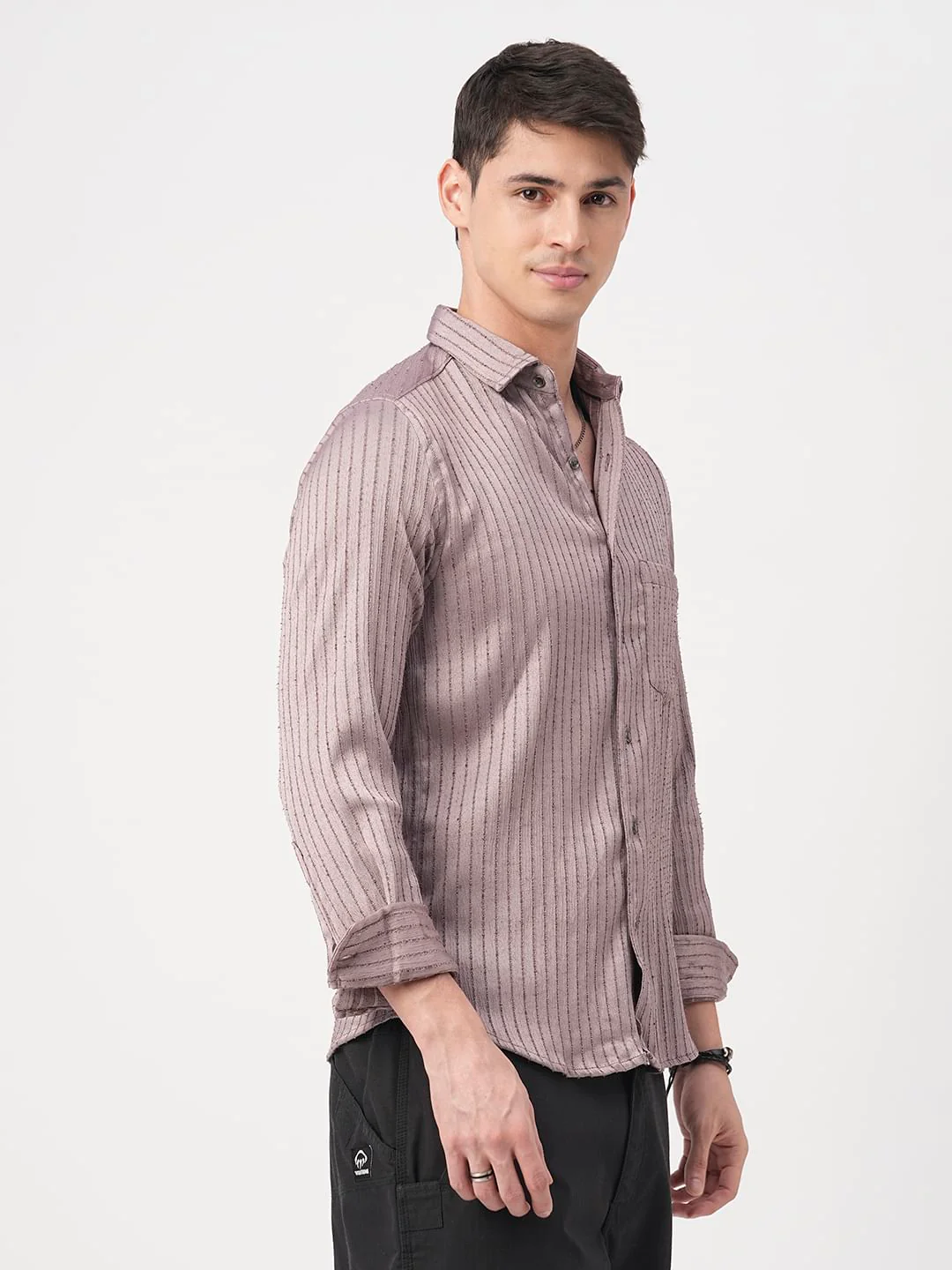 Chocolate Brown Textured Striped Shirt - Image 6