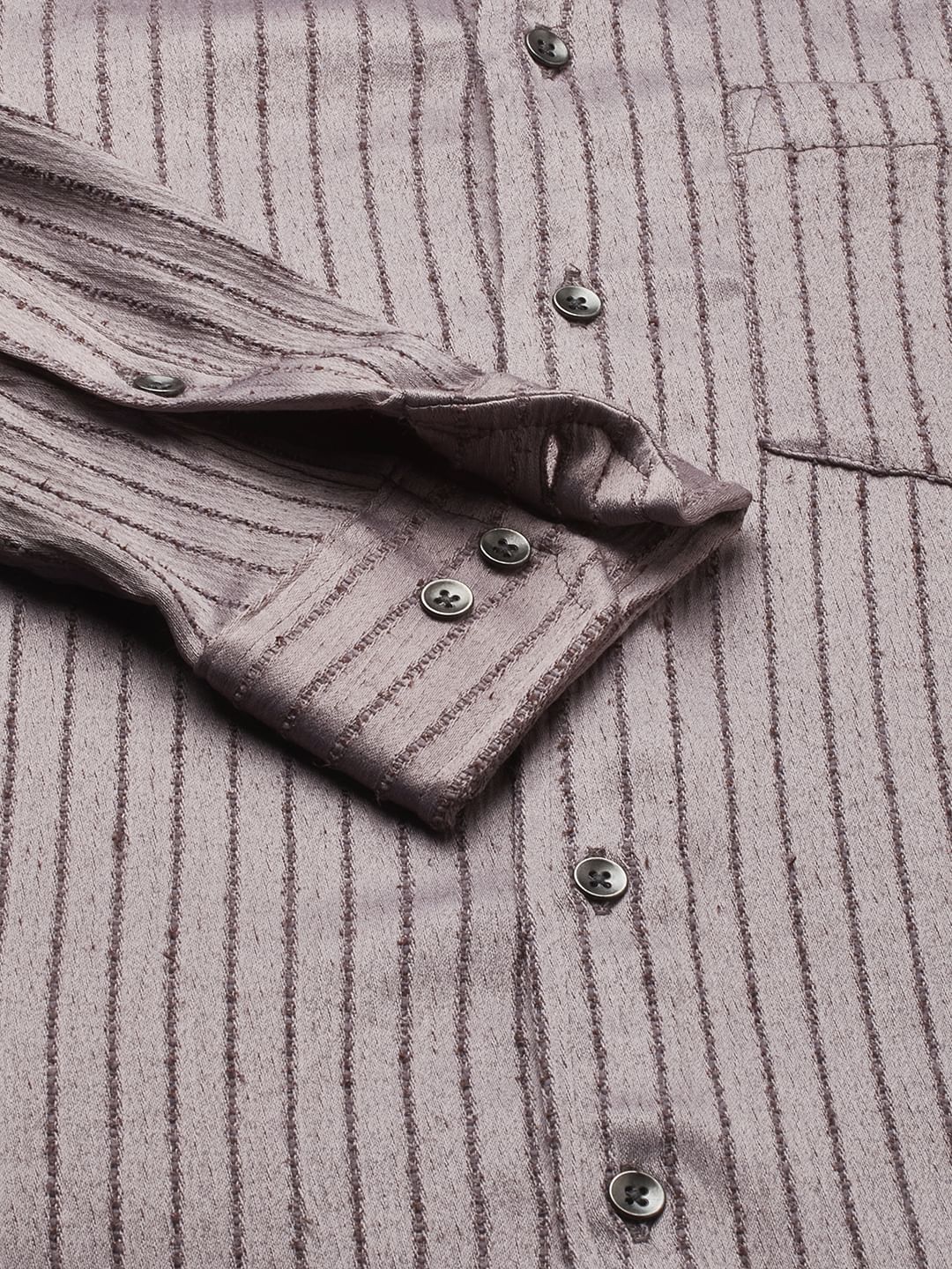 Chocolate Brown Textured Striped Shirt - Image 9