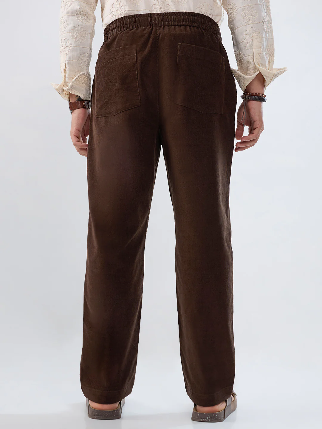 Dark Mocha Brown Corduroy Tapered Trousers - Image 6