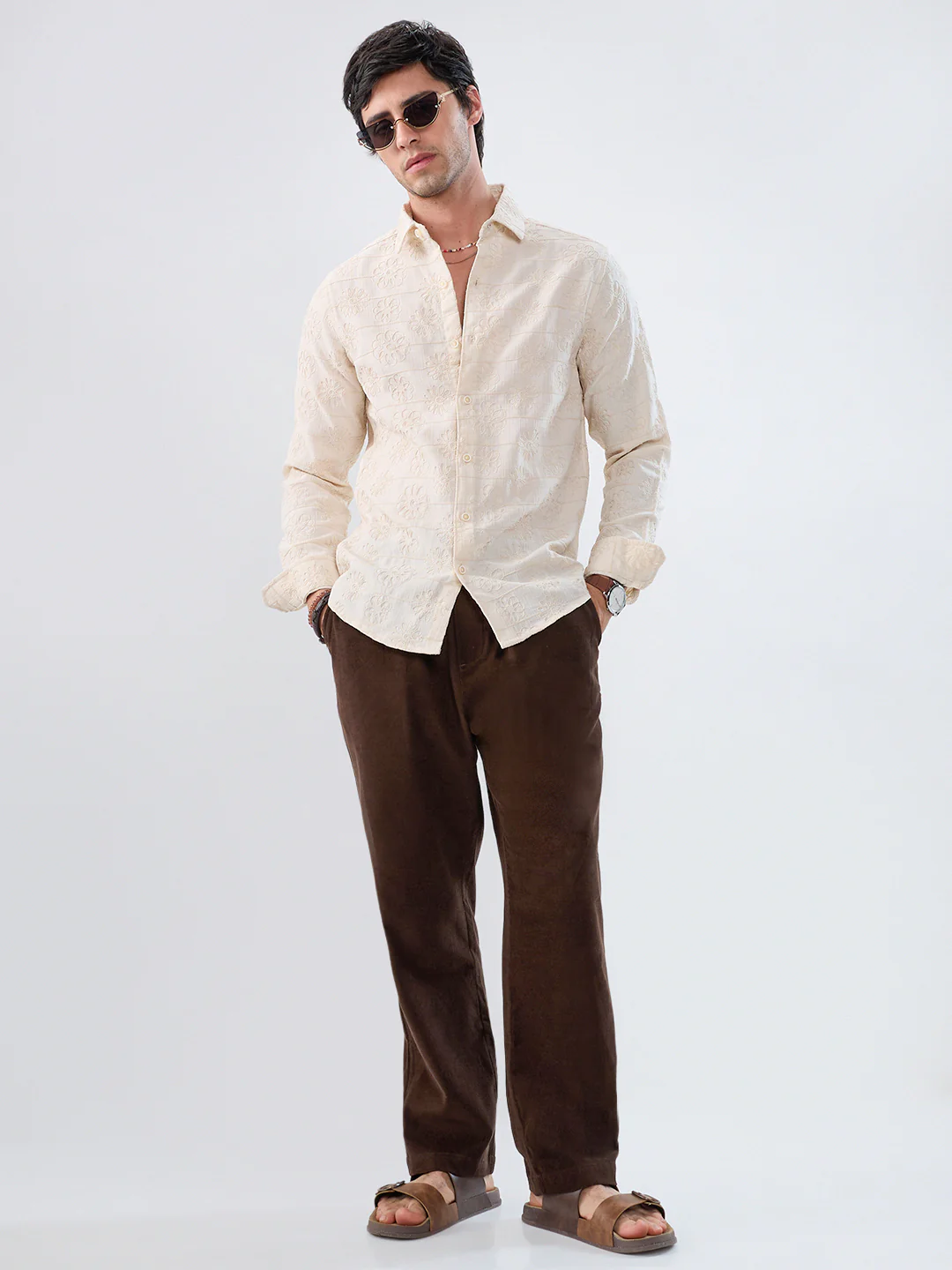 Dark Mocha Brown Corduroy Tapered Trousers - Image 7