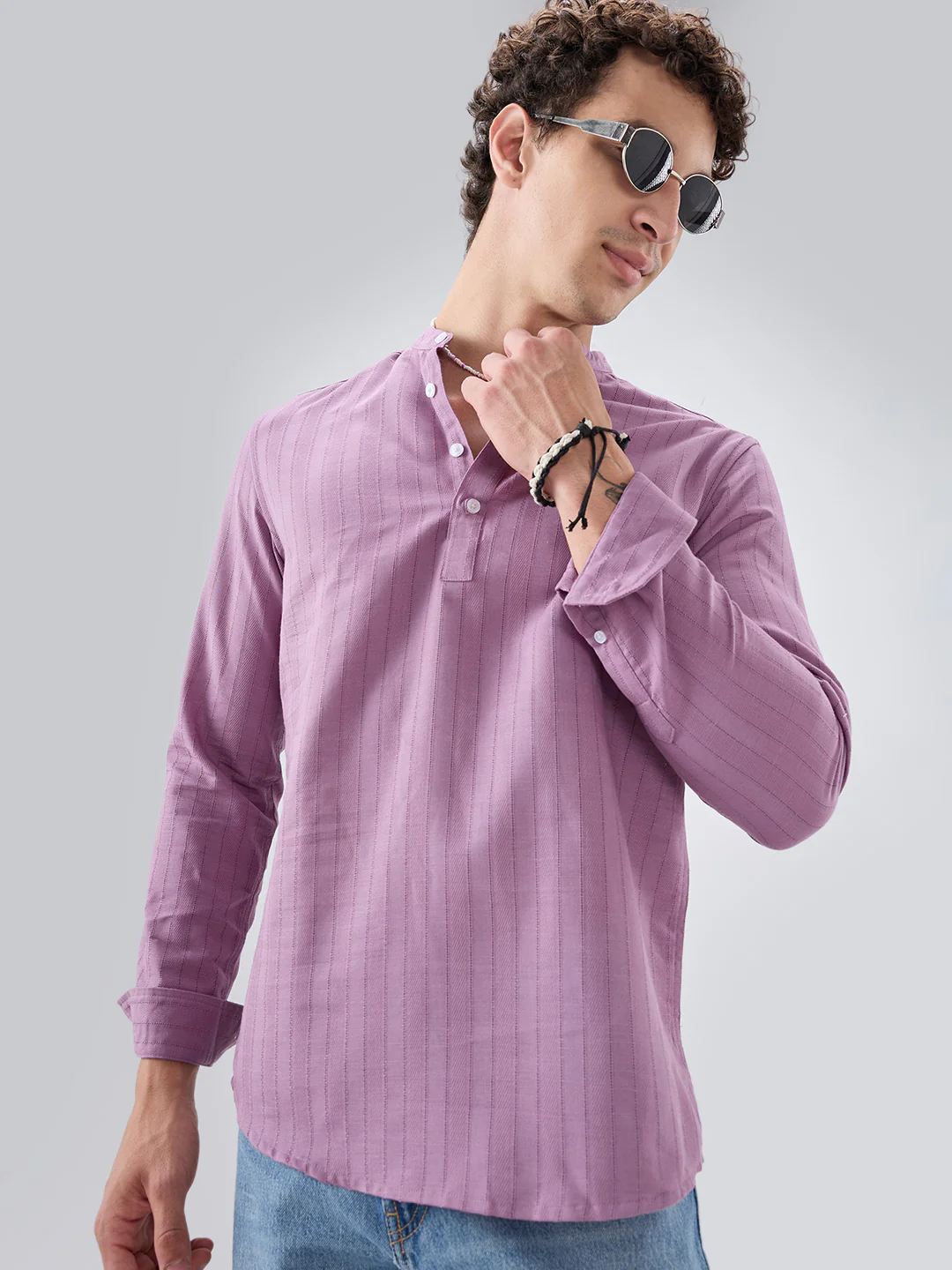 Elegant Lavender Textured Striped Kurta - Image 4