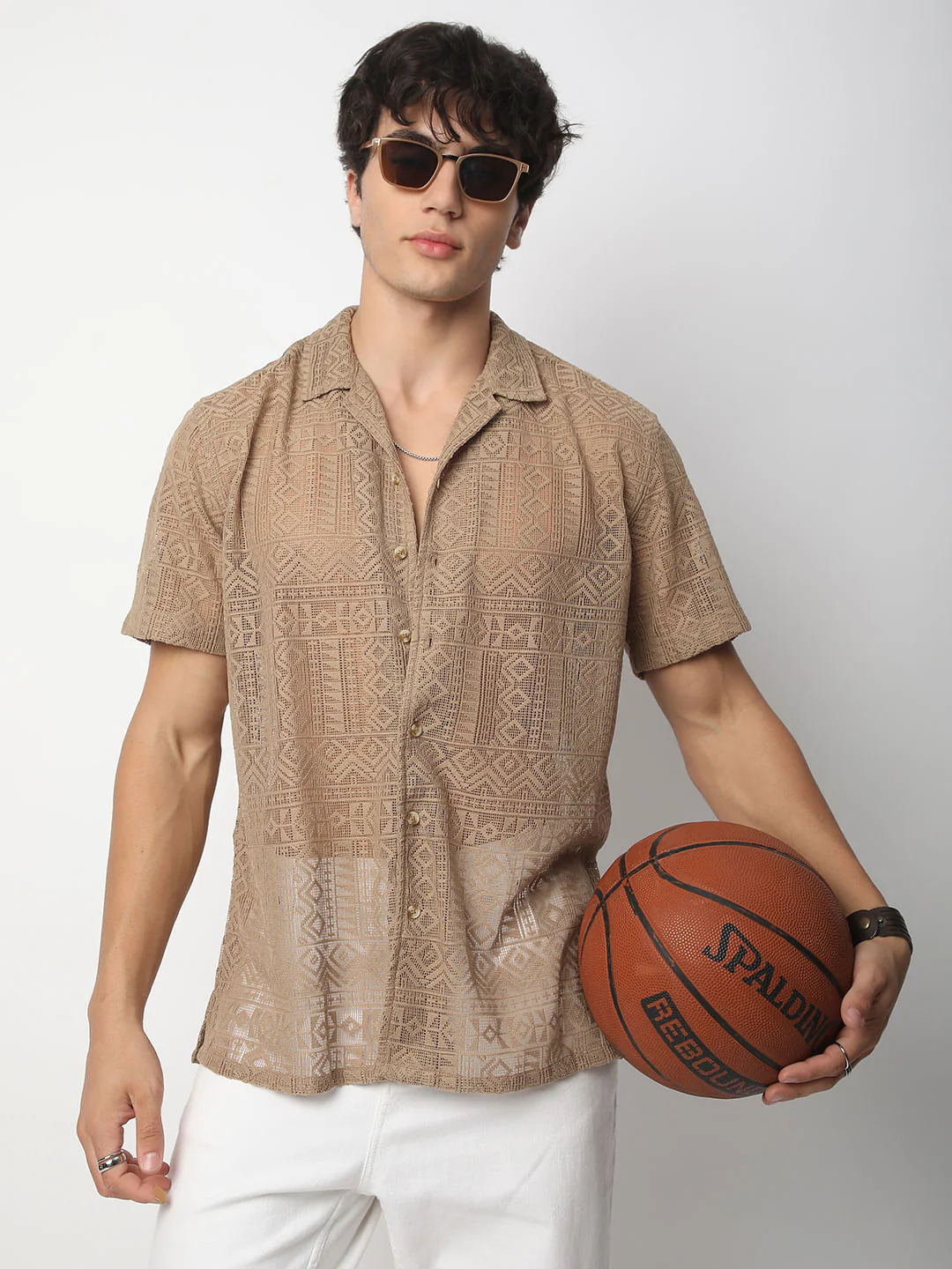 Finesse Brown Crochet Oversized Shirt - Image 4