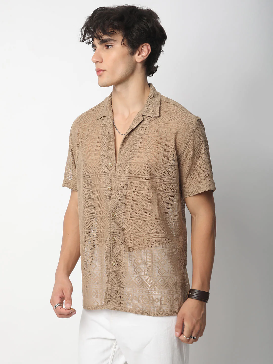 Finesse Brown Crochet Oversized Shirt - Image 6