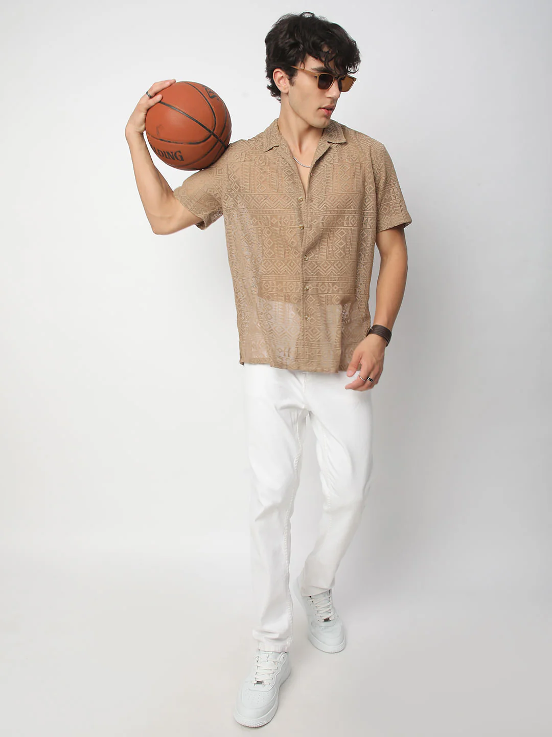 Finesse Brown Crochet Oversized Shirt - Image 8