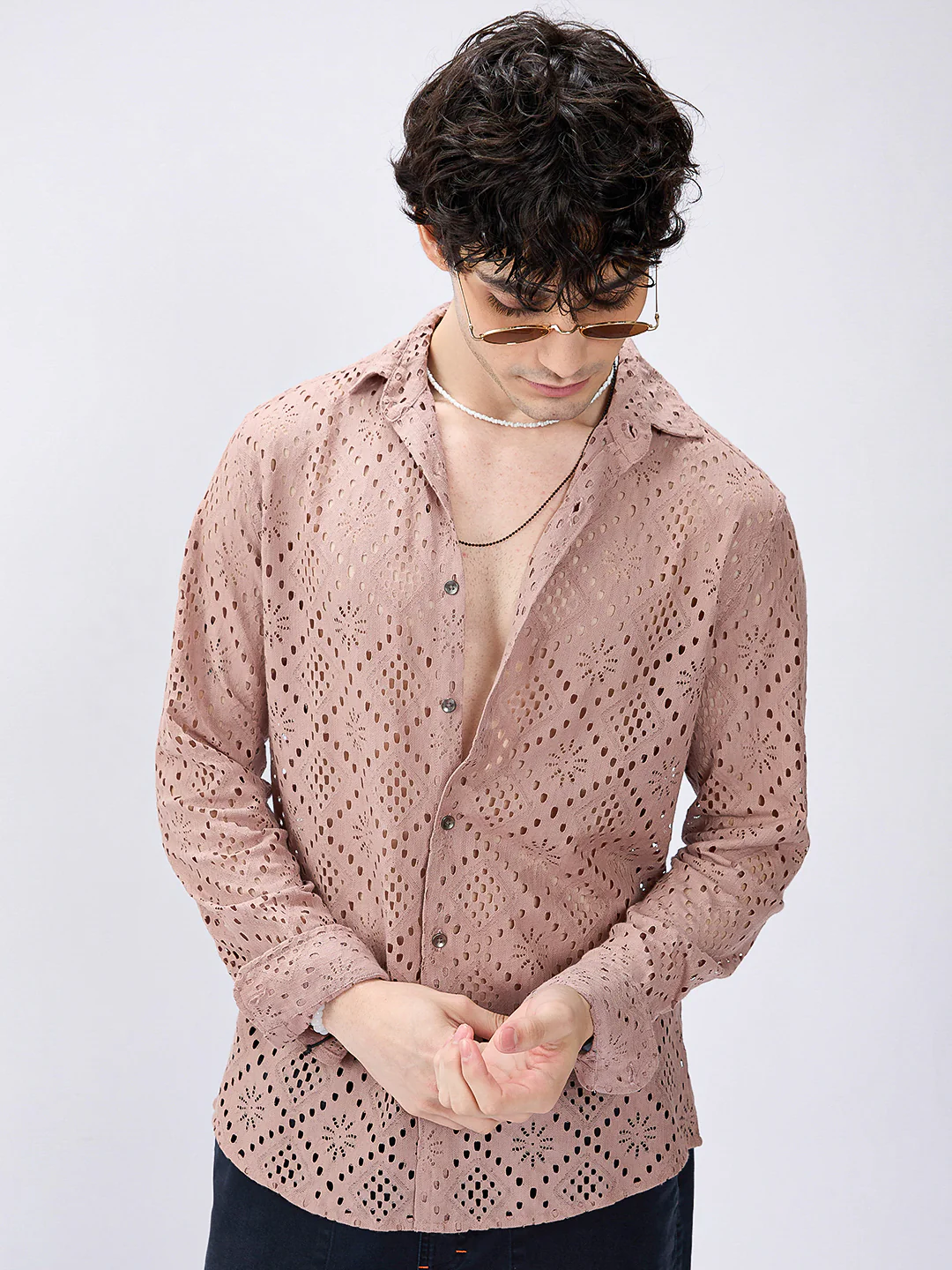 Fawn Beige Diamond Lacecarved Posh Shirt - Image 4