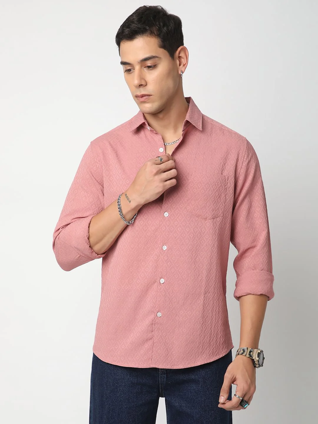 Georgia Peach Diamond Jacquard Shirt - Image 4