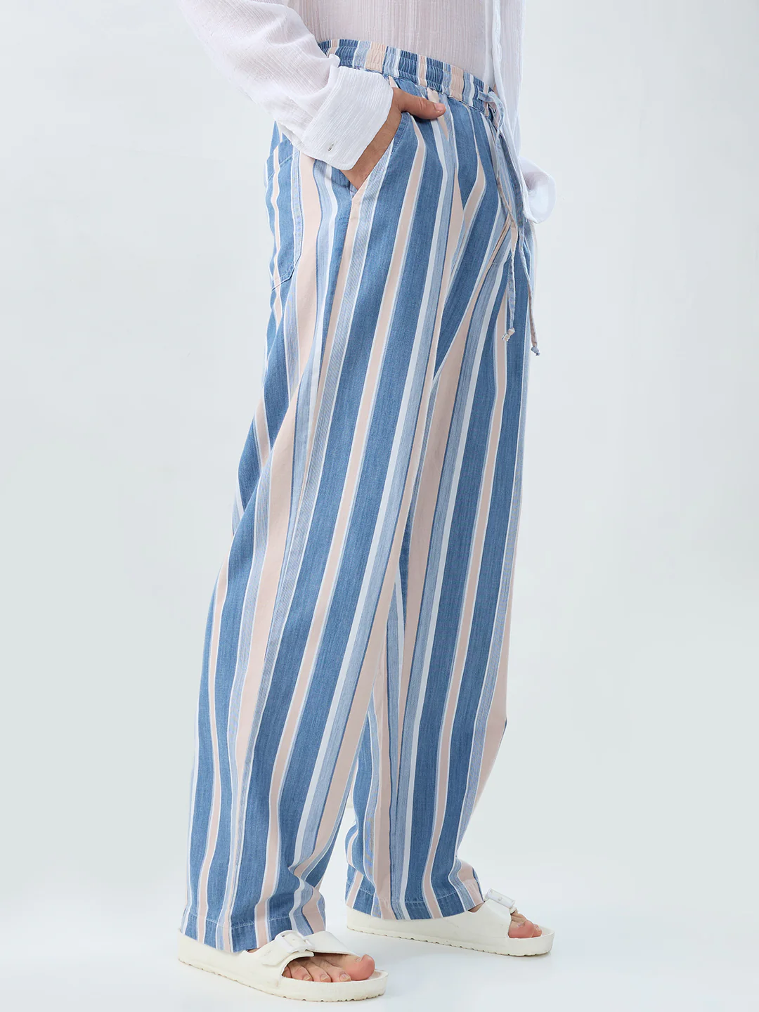 Multi-Tone Denim Striped Straight Fit Trousers - Image 6