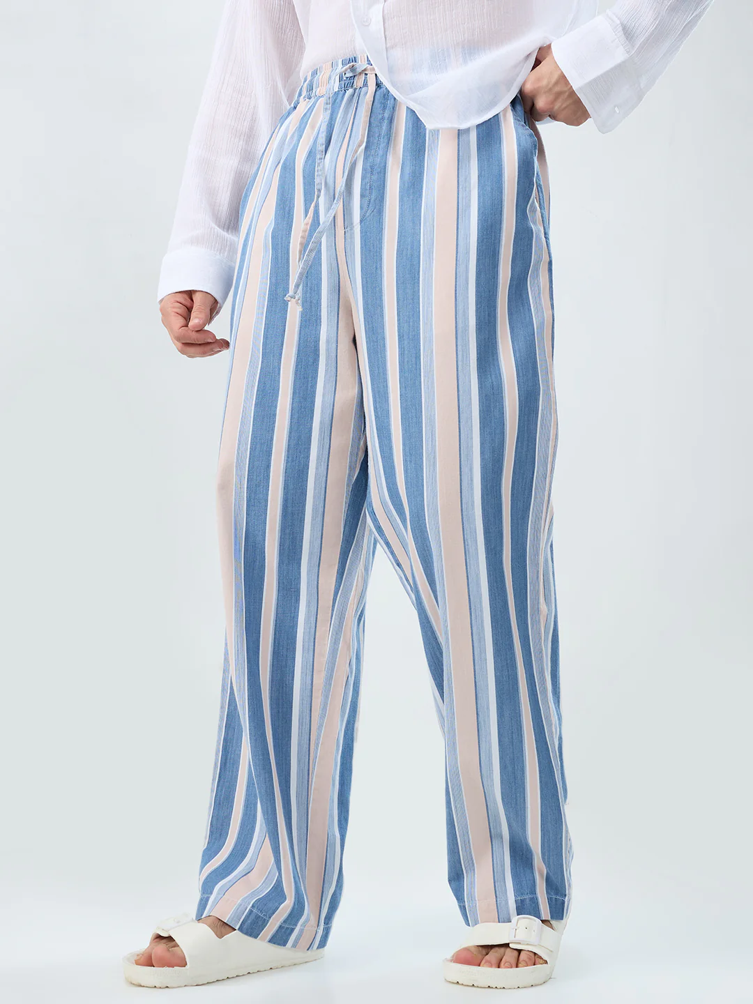 Multi-Tone Denim Striped Straight Fit Trousers - Image 7