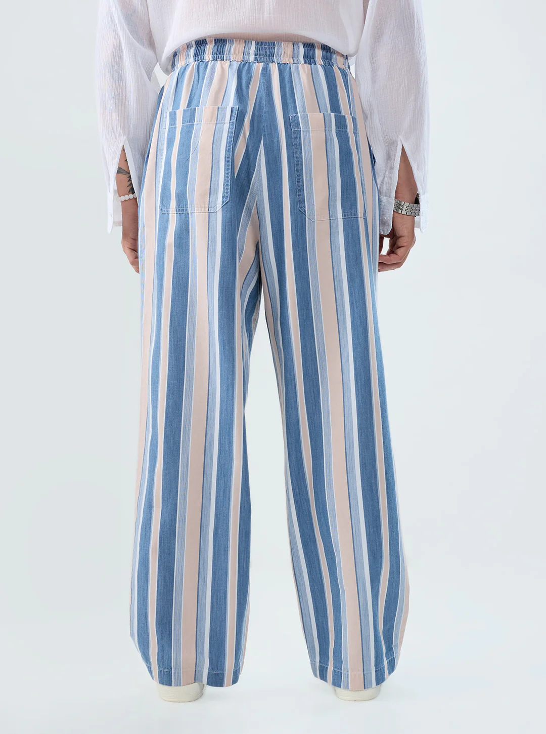 Multi-Tone Denim Striped Straight Fit Trousers - Image 9