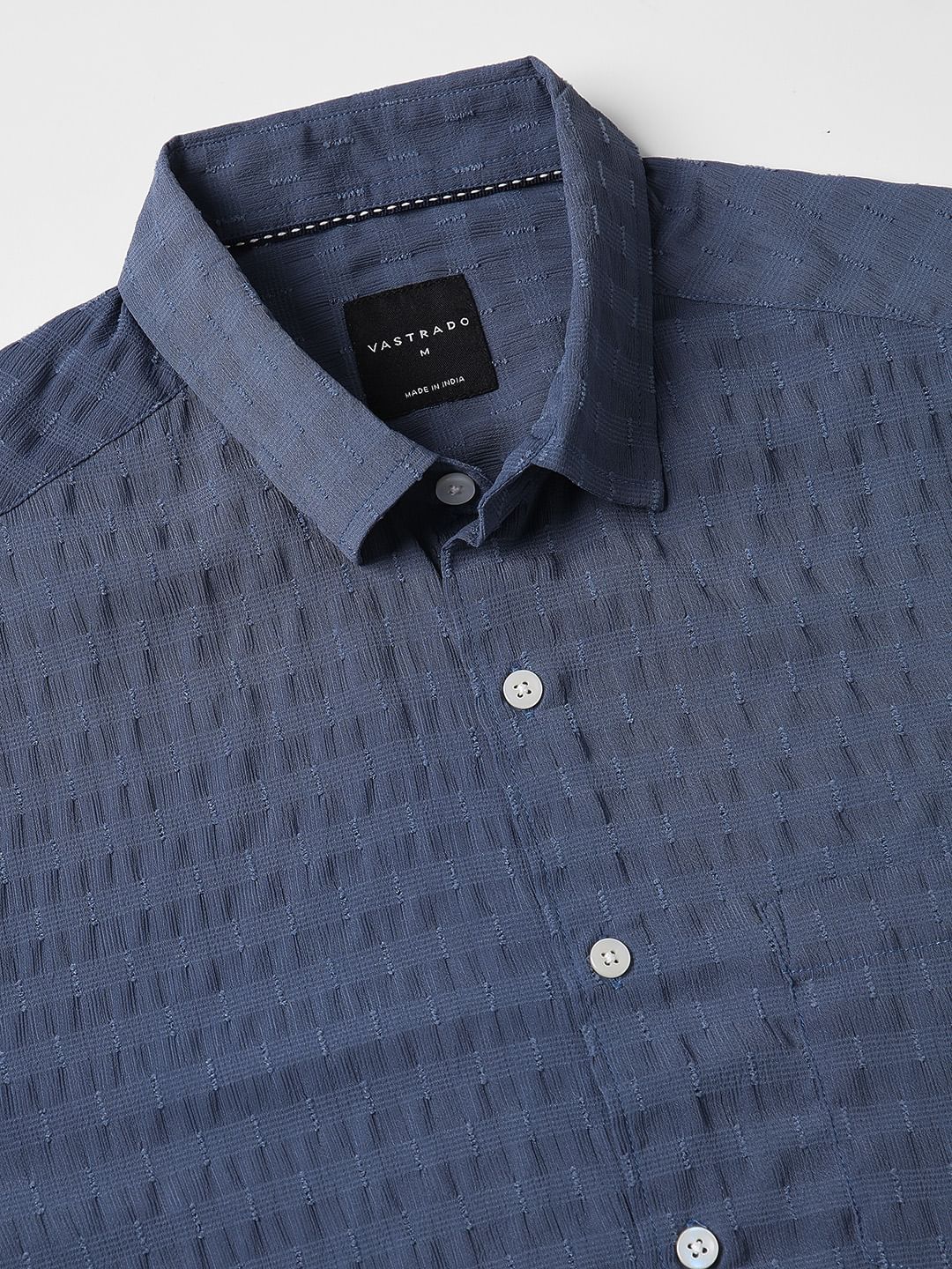 Navy Blue Dobby Horizontal Striped Shirt - Image 3