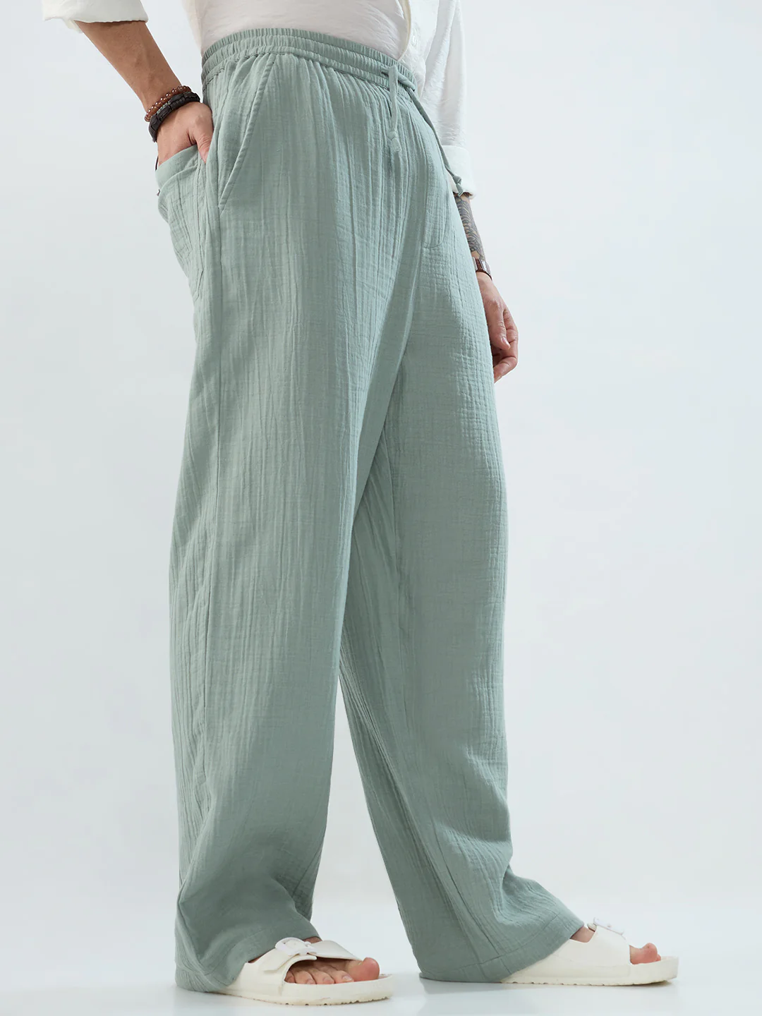 Seafoam Green Double Cloth Straight-Fit Trousers - Image 5