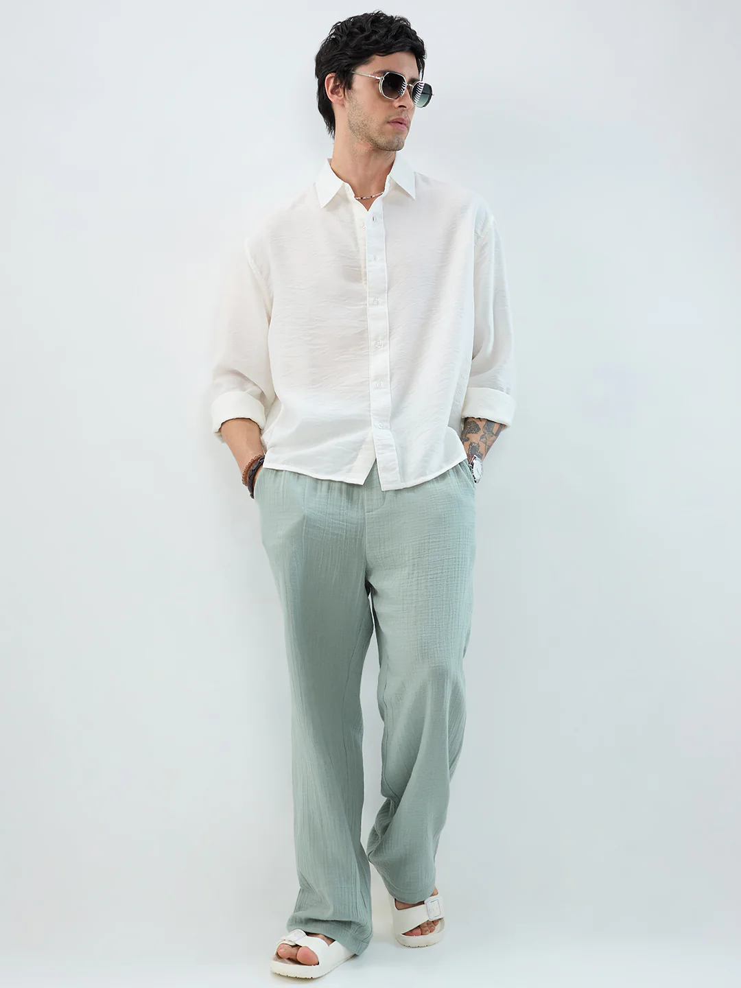Seafoam Green Double Cloth Straight-Fit Trousers - Image 8