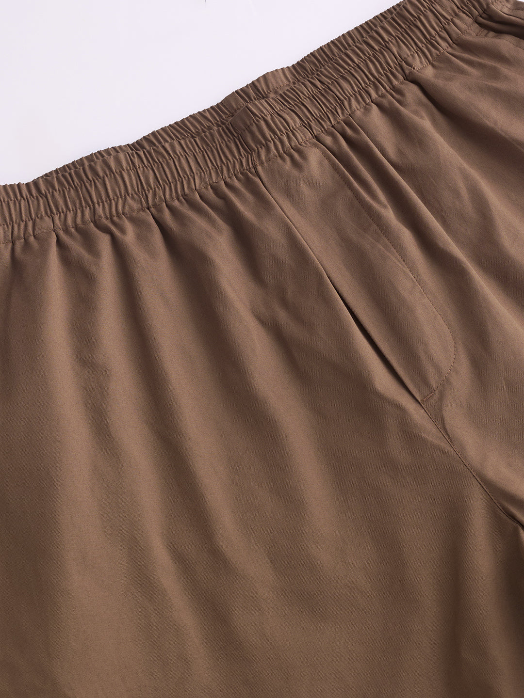 Solid Brown Tapered Trousers - Image 3