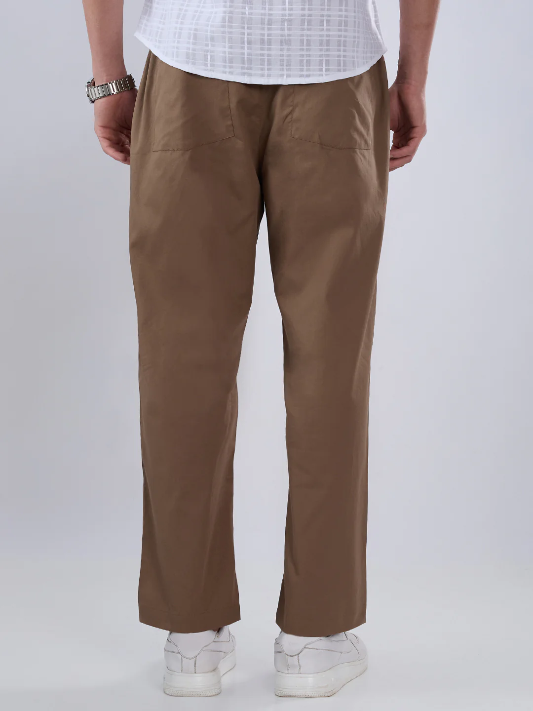 Solid Brown Tapered Trousers - Image 6
