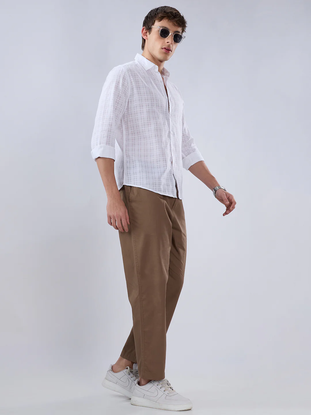 Solid Brown Tapered Trousers - Image 7
