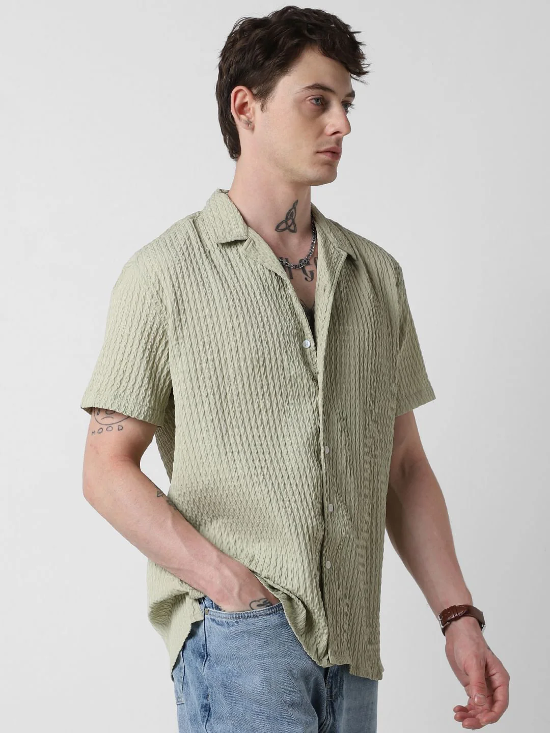 Tea Green Textured Oversized Shirt - Image 5