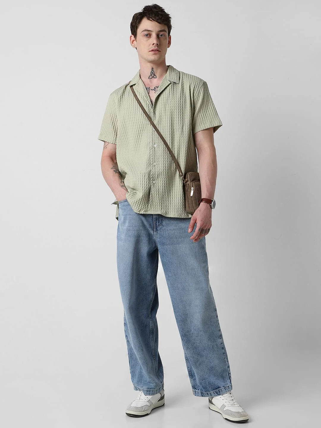 Tea Green Textured Oversized Shirt - Image 7