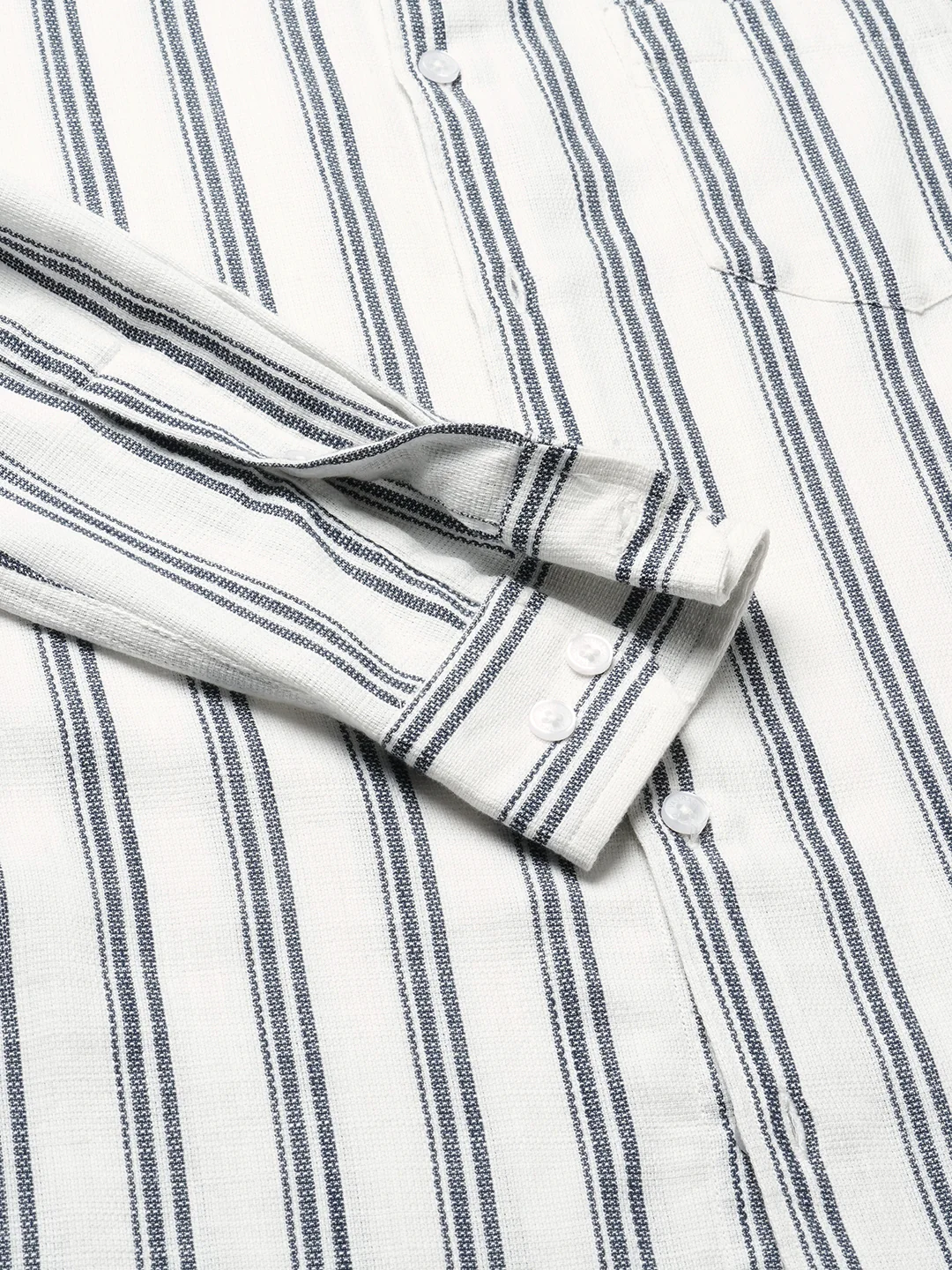 White & Navy Vertical Striped Mandarin Shirt - Image 9